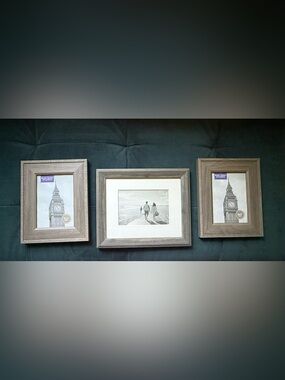 3 Grey Wood Picture Frames
